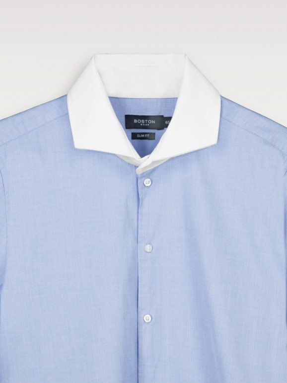 Camisa fil fil cuello combinado 38 celeste