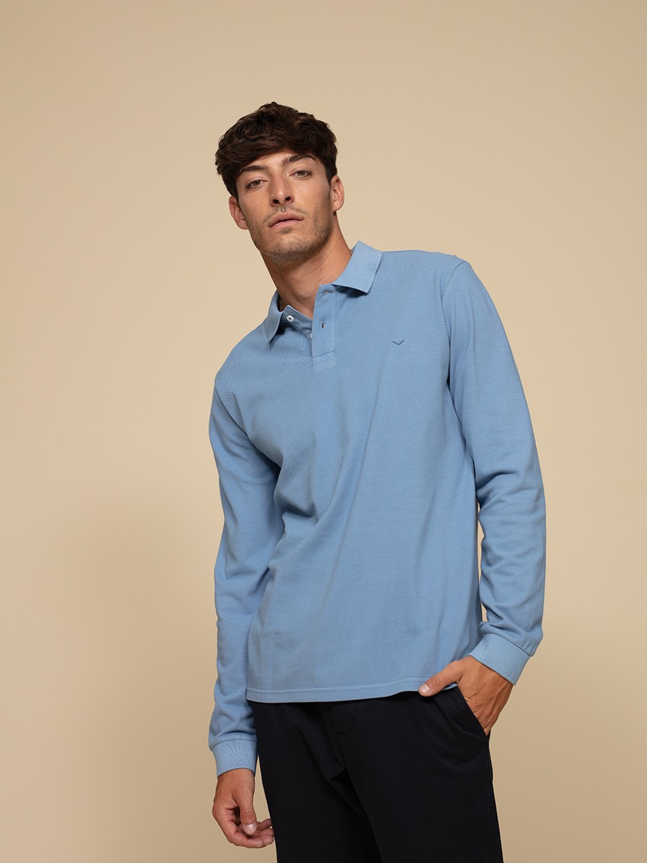 Polo algodón manga larga tintado Tallas S petróleo